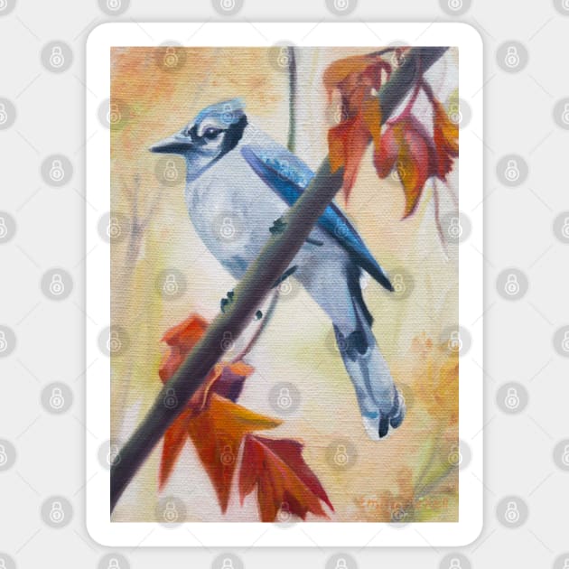 Prophet - blue jay in autumn painting Sticker by EmilyBickell